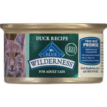 Blue Buffalo Wilderness Natural High-Protein Grain-Free Wet Food for Adult Cats, Duck Paté, 3-oz. Cans, 24 Count