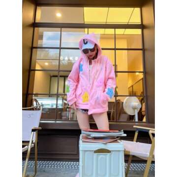 OATSBAS Y2K Cute Zip Up Hoodies for Women Star Patchwork Oversized Hooded Top Teen Girls Aesthetic S...