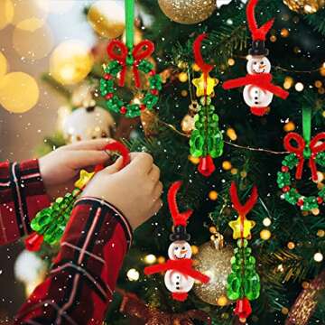 GYGOT Christmas Crafts for Kids,36 Sets Christmas Beaded Ornament Kit-Including 12 PCS Snowman/12 PC...
