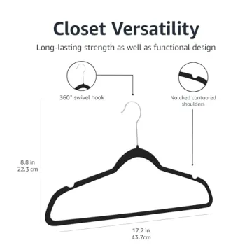 Amazon Basics Velvet Non-Slip Suit Clothes Hangers Pack of 100 Black