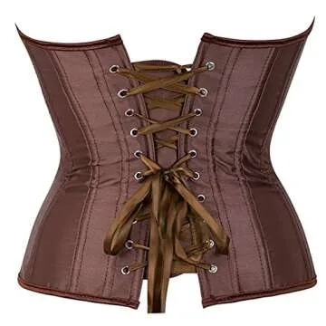 Kranchungel Brown Corsets for Women Satin Corset Top Lace up Fashion Bustier Body Shaper Waist Cincher Corset Small Brown