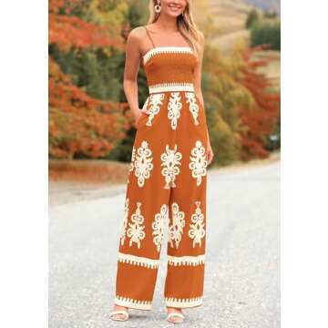 PRETTYGARDEN Women's Summer Boho Jumpsuits One Piece Beach Vacation Outfits Spaghetti Strap Wide Leg Pants Rompers (Brick Red,X-Large)