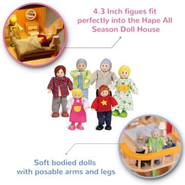 Hape Happy Family Dollhouse Set Award Winning Doll Family Set, Unique Accessory for Kid’s Wooden Dolls House.