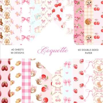 Coquette Scrapbook Paper: | Coquette Craft Paper | 8.5 x 8.5 inch | Coquette Themed Patterns | 40 patterned double sided sheets (20 designs) |