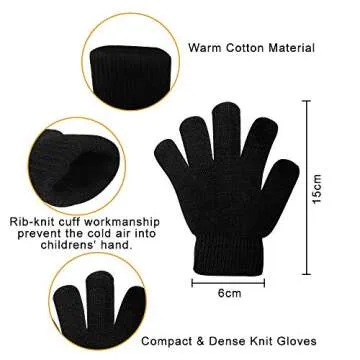 ONESING 5 Pairs Stretchy Knit Winter Gloves for Kids - White Solid Finger Gloves for Girls and Boys