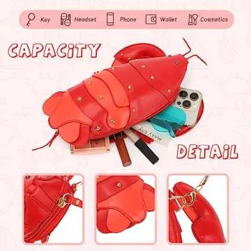 GOKTOW Lobster Purse, Novelty Purse,Unique Purses for Women,Fun 3D Stuffed Animal Handbag Crossbody Shoulder Bag,Red