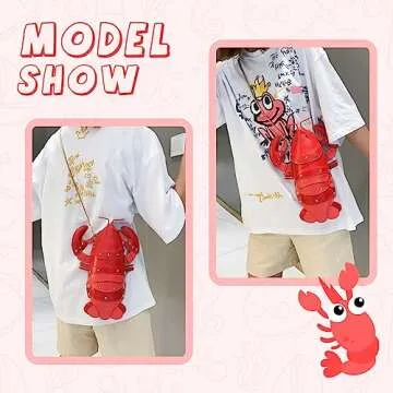 GOKTOW Lobster Purse, Novelty Purse,Unique Purses for Women,Fun 3D Stuffed Animal Handbag Crossbody Shoulder Bag,Red