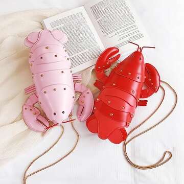 GOKTOW Lobster Purse, Novelty Purse,Unique Purses for Women,Fun 3D Stuffed Animal Handbag Crossbody Shoulder Bag,Red