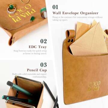 COCO la Vita Leather Office Desktop Jewelry Trays. Wall File Organizer Decorative Holder Basket for Entryway Table. Perfect for Jewelry Watch Keys Wallet Coins Cell Phones and Office Equipment (Set C)