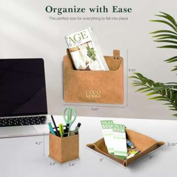 COCO la Vita Leather Office Desktop Jewelry Trays. Wall File Organizer Decorative Holder Basket for Entryway Table. Perfect for Jewelry Watch Keys Wallet Coins Cell Phones and Office Equipment (Set C)