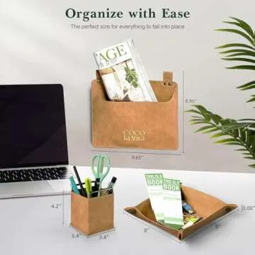 COCO la Vita Leather Office Desktop Jewelry Trays. Wall File Organizer Decorative Holder Basket for Entryway Table. Perfect for Jewelry Watch Keys Wallet Coins Cell Phones and Office Equipment (Set C)