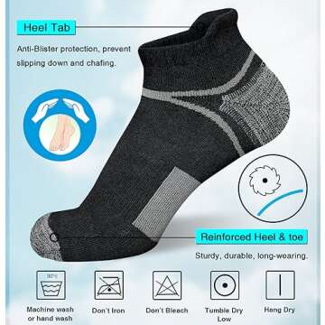 suaskk Men's Athletic Cushioned Ankle Socks Comfort Wicking Anti-Blister Running Sock 5 Pairs