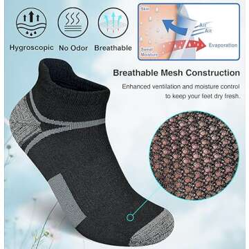 suaskk Men's Athletic Cushioned Ankle Socks Comfort Wicking Anti-Blister Running Sock 5 Pairs