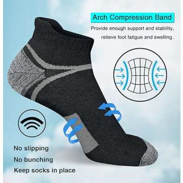 suaskk Men's Athletic Cushioned Ankle Socks Comfort Wicking Anti-Blister Running Sock 5 Pairs