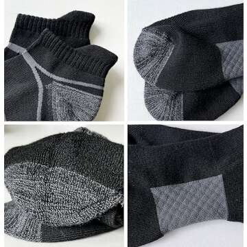 suaskk Men's Athletic Cushioned Ankle Socks Comfort Wicking Anti-Blister Running Sock 5 Pairs