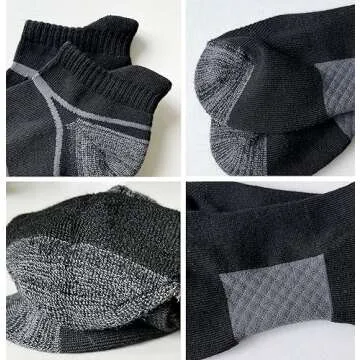 suaskk Men's Athletic Cushioned Ankle Socks Comfort Wicking Anti-Blister Running Sock 5 Pairs