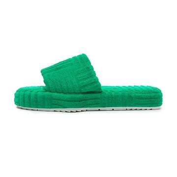 Jakcuz Terry Towelling Slippers for Women Girls Flatform Open Toe Comfortable Slide Sandals Solid Green Size 9.5