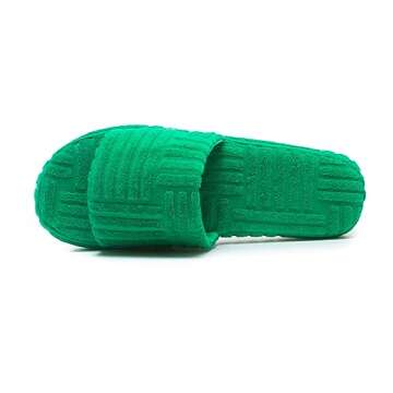 Jakcuz Terry Towelling Slippers for Women Girls Flatform Open Toe Comfortable Slide Sandals Solid Green Size 9.5