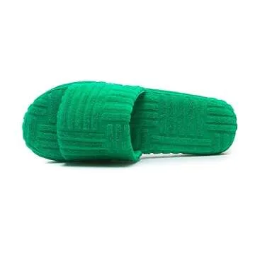 Jakcuz Terry Towelling Slippers for Women Girls Flatform Open Toe Comfortable Slide Sandals Solid Green Size 9.5