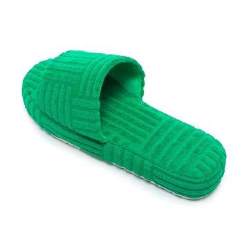Jakcuz Terry Towelling Slippers for Women Girls Flatform Open Toe Comfortable Slide Sandals Solid Green Size 9.5