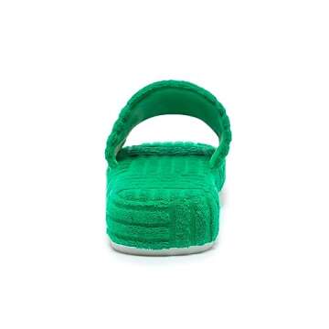 Jakcuz Terry Towelling Slippers for Women Girls Flatform Open Toe Comfortable Slide Sandals Solid Green Size 9.5