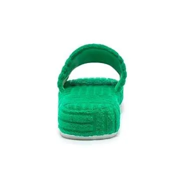 Jakcuz Terry Towelling Slippers for Women Girls Flatform Open Toe Comfortable Slide Sandals Solid Green Size 9.5