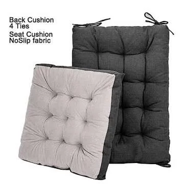 POMIU Rocking Chair Cushion, Chair Cushions, Premium Tufted Back and Seat Cushion Non Skid Slip, Chair Pads for Indoor Home, Kitchen, Desk Chair, Dining Chairs (Black, Fabric 1)