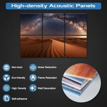 HIRESC 6 Pack Art Acoustic Panels Sound Proof Foam for Walls, 72X48 Inches Decorative Sound Absorbing Panels for Bedroom, Adhesive Included, Desert Stars