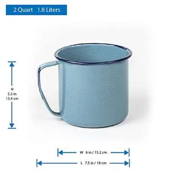 Cinsa 2 qt. Enameled Warmer / Mug (Blue Color) Ideal for heating/boiling water, soup, hot chocolate. Lightweight, heat resistant, easy to clean,diswasher safe.