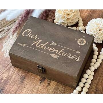 Dark Walnut Wooden Keepsake Box Our Adventures - 8.5x6x3in, Ideal for 5th Anniversary, Elegant Memor...