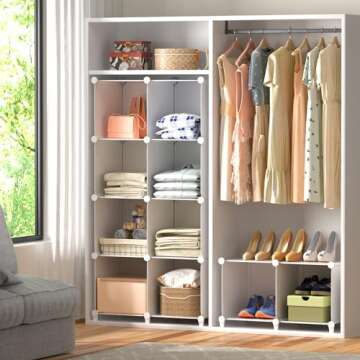 Neprock 16 Cubby Storage Organizer, Closet Clothes Storage Organizer, Cube Shelves Closet Organizers and Storage Shelves for Clothing Storage with Hammer, Bookshelf for Kids (White)