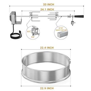 Onlyfire Stainless Steel Rotisserie Ring Kit Barbecue Accessories for Weber 22" Kettle Grill and Other Similar Size Grills