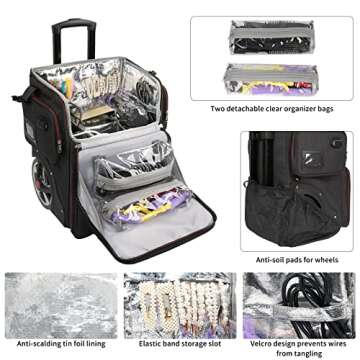 Large Makeup Train Case,Cosmetic Makeup Case for Hairstylist, Hairdresser Bag with Detachable Pouch,...