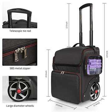 Large Makeup Train Case,Cosmetic Makeup Case for Hairstylist, Hairdresser Bag with Detachable Pouch,Heat Insulation and Anti-scalding Full layer for Hairdressing Tool Organizer Trolley with wheels