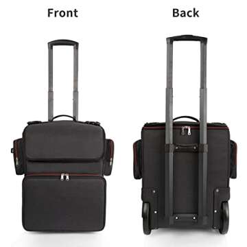 Large Makeup Train Case,Cosmetic Makeup Case for Hairstylist, Hairdresser Bag with Detachable Pouch,Heat Insulation and Anti-scalding Full layer for Hairdressing Tool Organizer Trolley with wheels