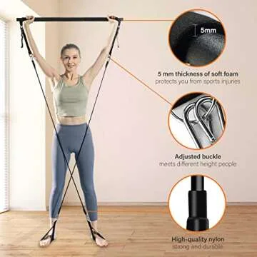 MALOOW Adjustable Pilates Bar Kit with Resistance Bands,Portable Yoga Exercise Sticks&2 Sets Stackable Resistance Bands for Toning Muscle.Stretched Fusion Pilates Home Gym,Full Body Workout,(Black)