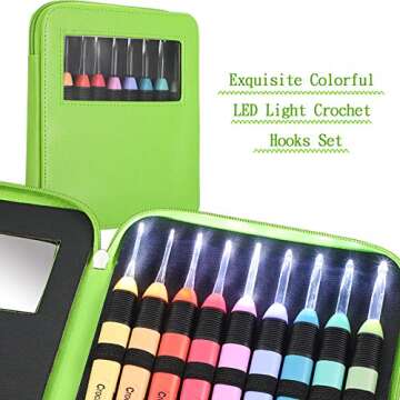 9 Pieces Lighted Crochet Hooks with Case LED Light Crochet Hooks Set Knitting Needles Craft Yarn Wea...