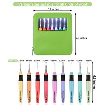 9 Pieces Lighted Crochet Hooks with Case LED Light Crochet Hooks Set Knitting Needles Craft Yarn Weaving Needles Comfortable Smooth Handle for Knitting, 2.5 mm-6.5 mm