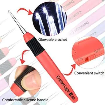 9 Pieces Lighted Crochet Hooks with Case LED Light Crochet Hooks Set Knitting Needles Craft Yarn Weaving Needles Comfortable Smooth Handle for Knitting, 2.5 mm-6.5 mm