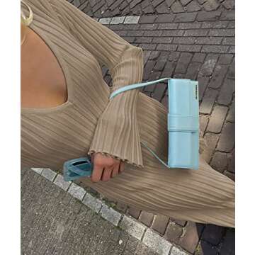 ECDAHICC Women's Sexy Ribbed Knit Sweater Dress Casual Long Sleeve V Neck Bodycon Pleated A Line Long Dress Streetwear (AP,L)