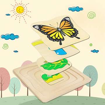 Montessori Wooden Puzzles for Kids Ages 4-8, 4 Layer Life Cycle of Butterfly Jigsaw Puzzle for Toddlers, Children Preschool Learning Educational Puzzles Toys for Boys and Girls (Butterfly)