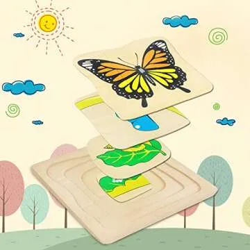 Montessori Wooden Puzzles for Kids Ages 4-8, 4 Layer Life Cycle of Butterfly Jigsaw Puzzle for Toddlers, Children Preschool Learning Educational Puzzles Toys for Boys and Girls (Butterfly)