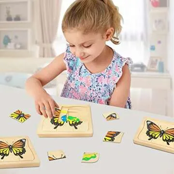 Montessori Wooden Puzzles for Kids Ages 4-8, 4 Layer Life Cycle of Butterfly Jigsaw Puzzle for Toddlers, Children Preschool Learning Educational Puzzles Toys for Boys and Girls (Butterfly)