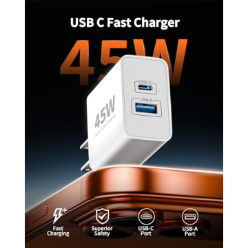 WODENTA iPhone 17 Charger, 2-Pack 45W Fast Charging Dual Port Type C Power Adapter, USB C Charger Bl...