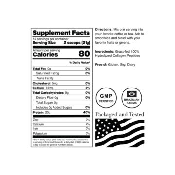 Norcal Hydrolyzed Collagen Peptides - 20g Protein Pure Supplement