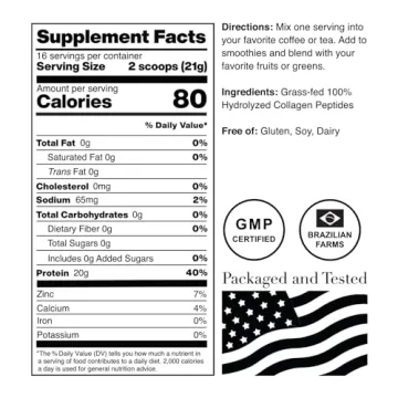 Norcal Hydrolyzed Collagen Peptides - 20g Protein Pure Supplement