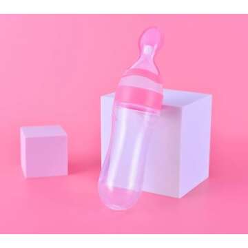 Baby Food Feeder Silicone Squeeze Feeding Spoons, Baby Food Maker, Baby Food Feeder, Baby Bottle with Spoon - Safe and Convenient Feeding Solutions for Boys, Girls, Kids, and Toddlers - Pink