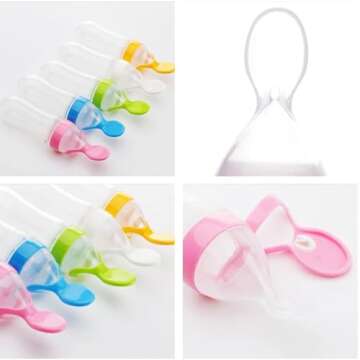 Baby Food Feeder Silicone Squeeze Feeding Spoons, Baby Food Maker, Baby Food Feeder, Baby Bottle with Spoon - Safe and Convenient Feeding Solutions for Boys, Girls, Kids, and Toddlers - Pink