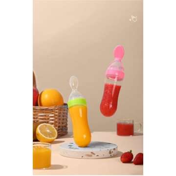 Baby Food Feeder Silicone Squeeze Feeding Spoons, Baby Food Maker, Baby Food Feeder, Baby Bottle with Spoon - Safe and Convenient Feeding Solutions for Boys, Girls, Kids, and Toddlers - Pink