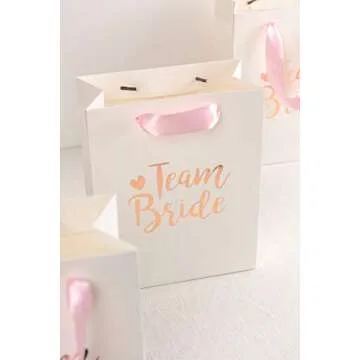 Crisky Team Bride Bags Bridesmaid Gift Bags Bride Tribe Bags Hangover Recovery Kit for Bachelorotte Bridal Shower Hen's Party Favors Wedding Decorations [ Pack of 12, Rose Gold Foil ]